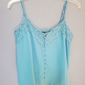 Lace aqua blue silk blouse tank